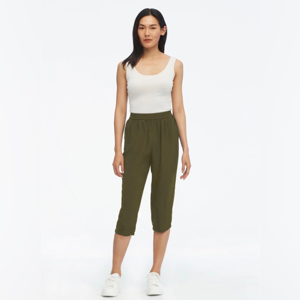 Lilysilk Elastic Waist Silk Cropped Pants Black